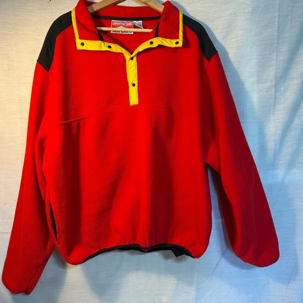 Vintage Marlboro Adventure Team Fleece Pullover XL Red Snap 90s - Picture 1 of 4